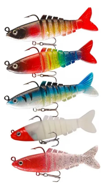 Kit 5 Señuelos Articulados Soft Goma Pesca