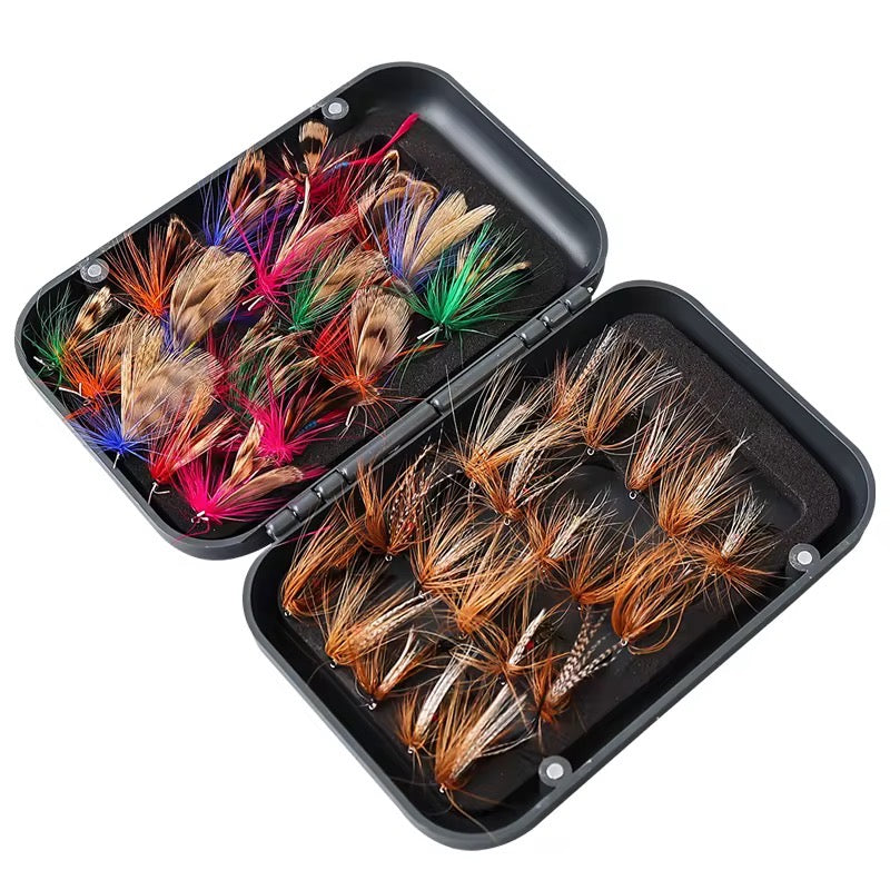Caja premium 65 piezas moscas ninfas pesca trucha