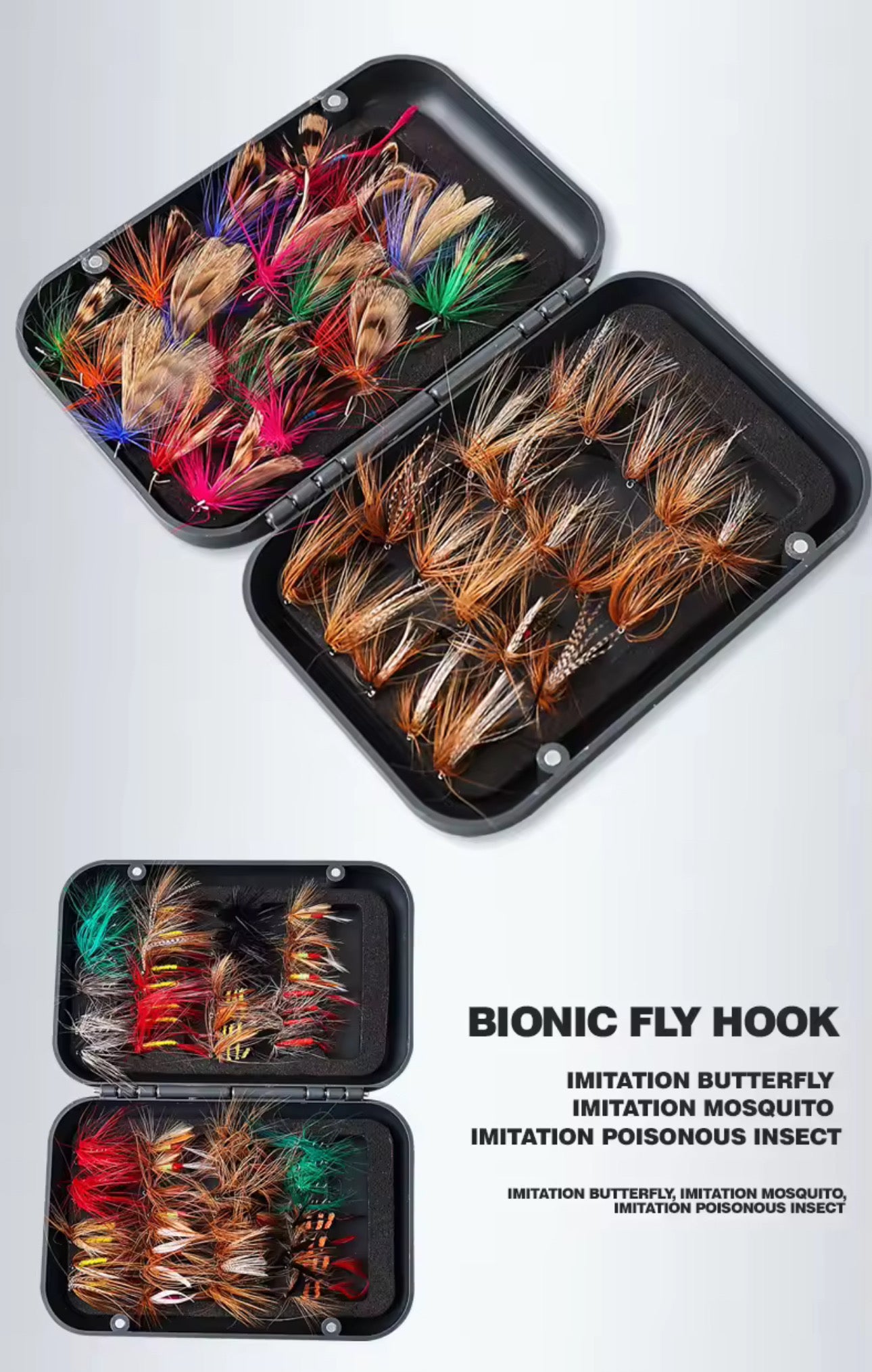 Caja premium 65 piezas moscas ninfas pesca trucha