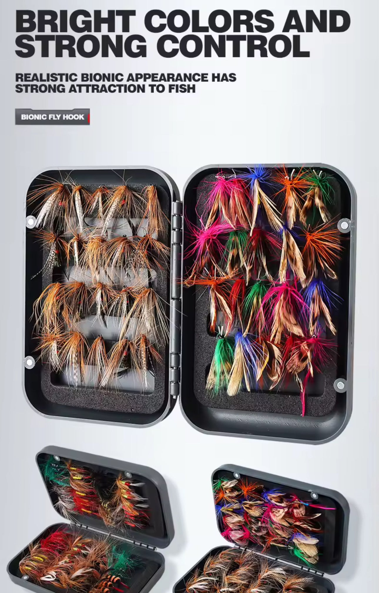 Caja premium 65 piezas moscas ninfas pesca trucha