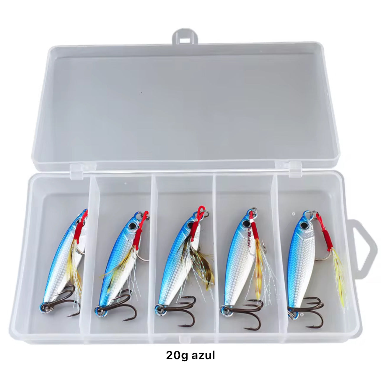 Caja De 5 Señuelos Jigs 20g Pesca Trucha Dorado A Elección