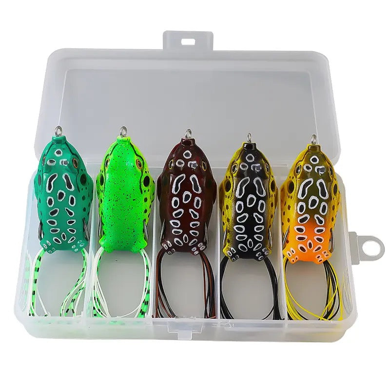 Caja con 5 ranas señuelo frog antienganche