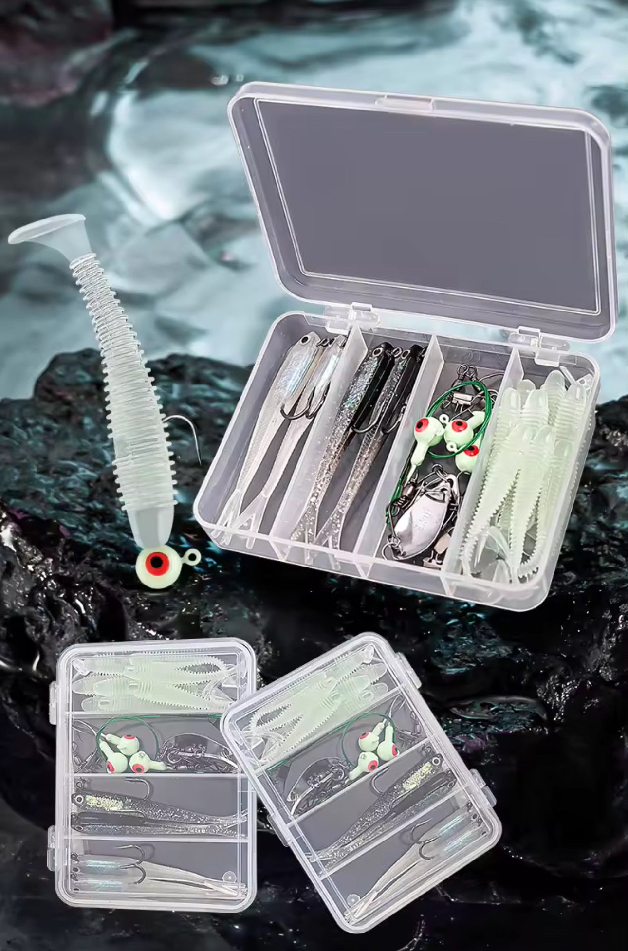 Set señuelos soft bioluminicente pesca nocturna