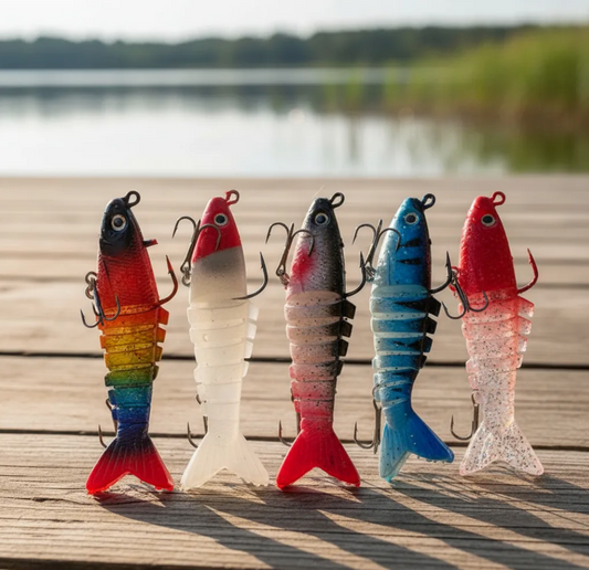 Kit 5 Señuelos Articulados Soft Goma Pesca