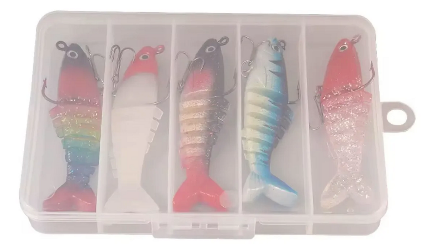 Kit 5 Señuelos Articulados Soft Goma Pesca
