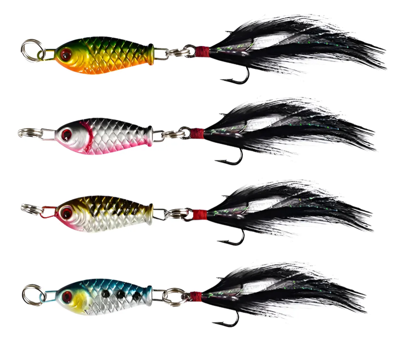 4 Jig Señuelo Pez Con Pluma Pesca Trucha