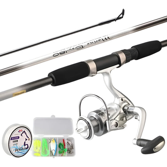 Combo Spinning Caña De Pesca + Reel + Tanza + Señuelos Gris