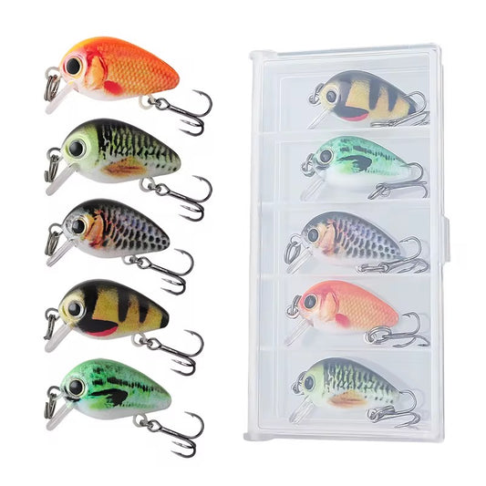 Combo 5 Señuelos Mini Minnow Caramelo Con Caja Pesca