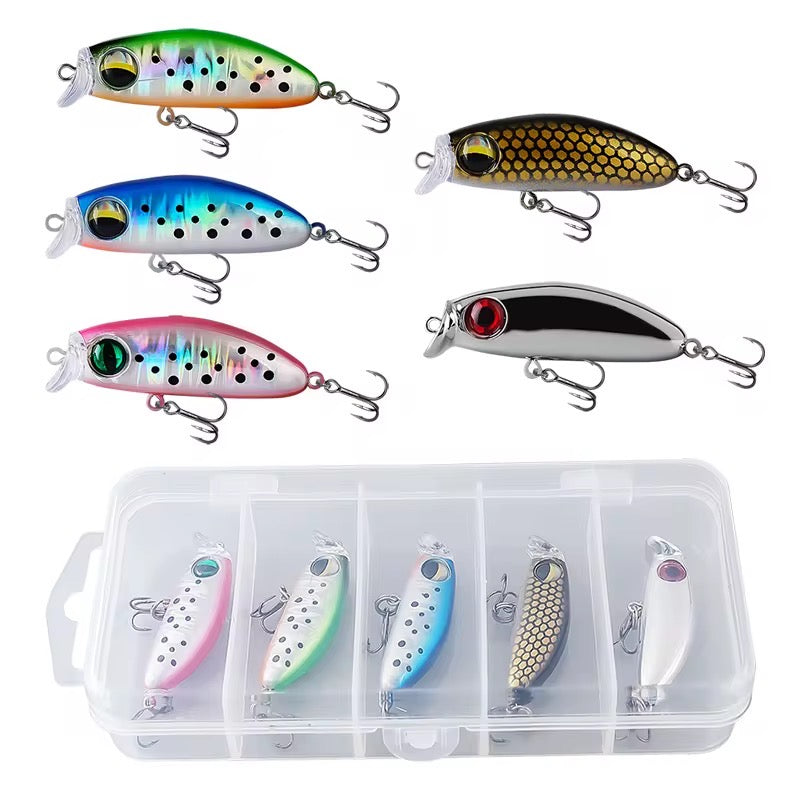 Combo 5 señuelos mini minnow bionic pesca trucha