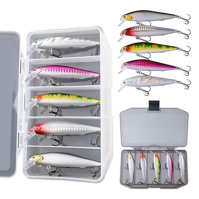 Kit 5 Señuelos 9cm 10g Premium Con Caja Pesca