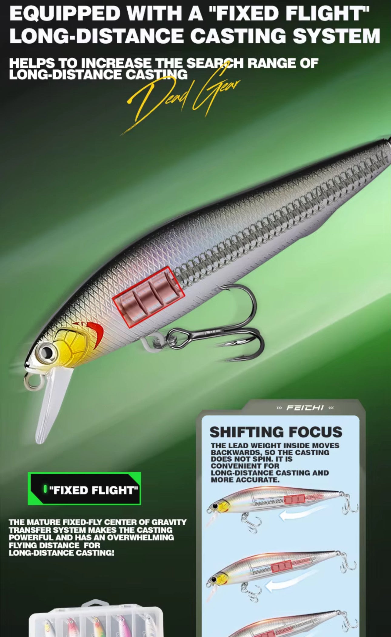 Kit 5 Señuelos 9cm 10g Premium Con Caja Pesca