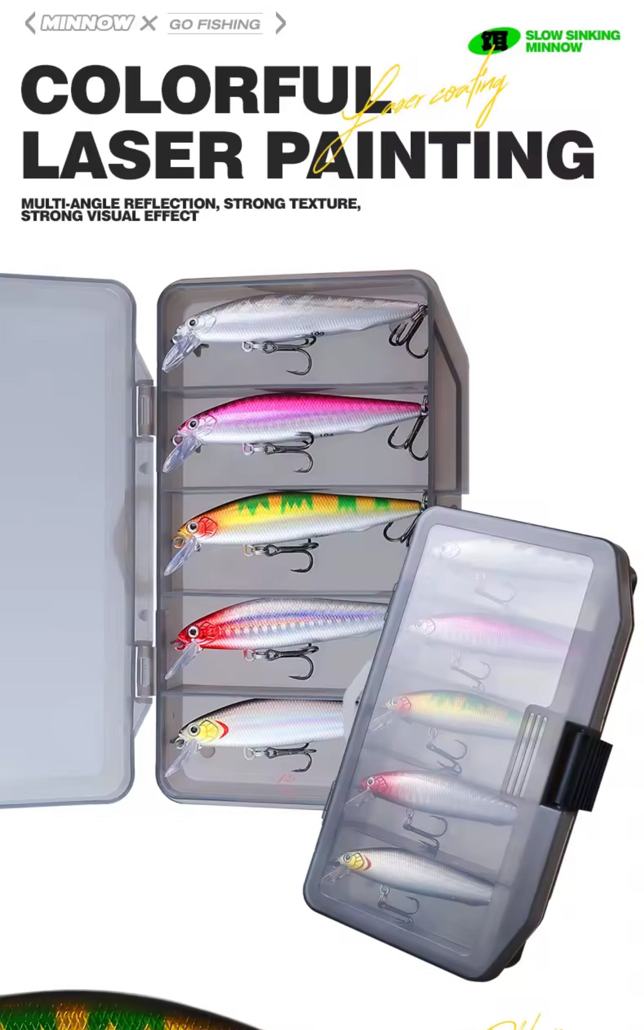 Kit 5 Señuelos 9cm 10g Premium Con Caja Pesca