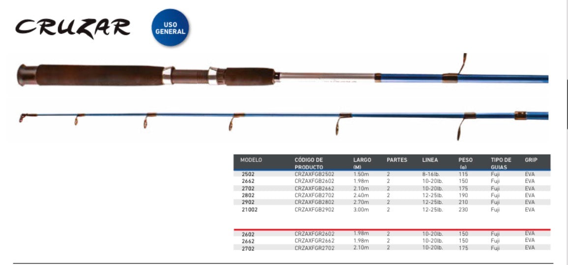 Shimano Cruzar — Caña Spinning 2.10m — 2 tramos 10-20 lb