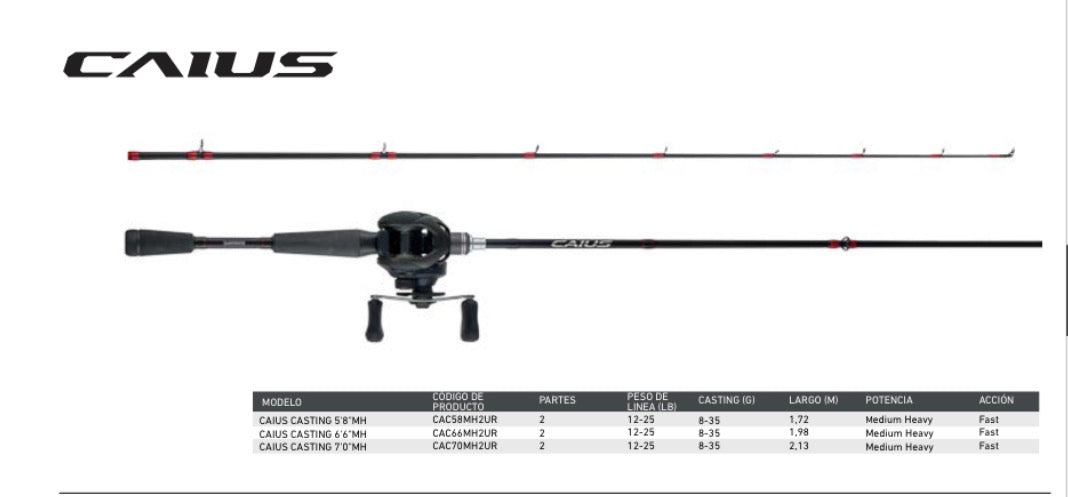 Caña Shimano Caius  — Baitcast 1.98m — 2 tramos Potencia MH 12-25lb