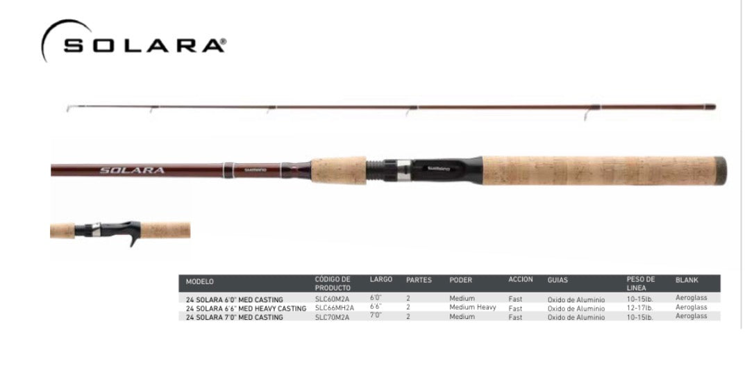 Shimano Solara  — Caña Casting 7'0"" — 2 tramos Potencia Medium (M)