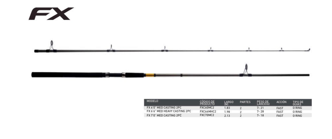 Shimano Fx — Caña Spinning 6'6"" (1.98m) — 2 tramos Potencia Medium (M)