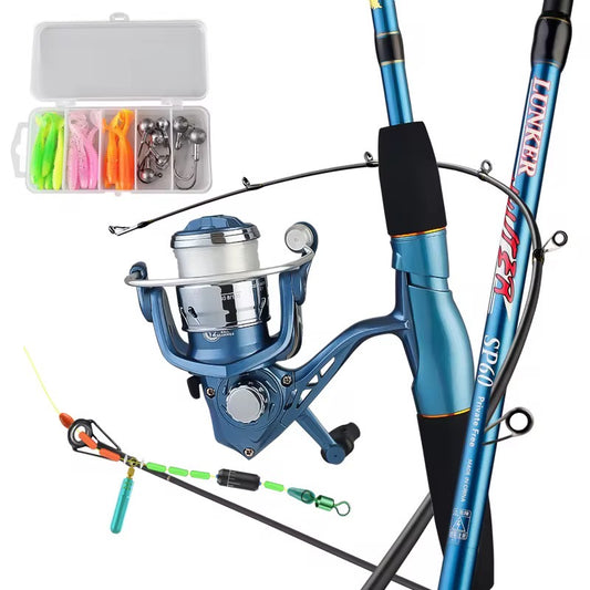 Combo pesca spinning caña + reel + tanza + señuelos