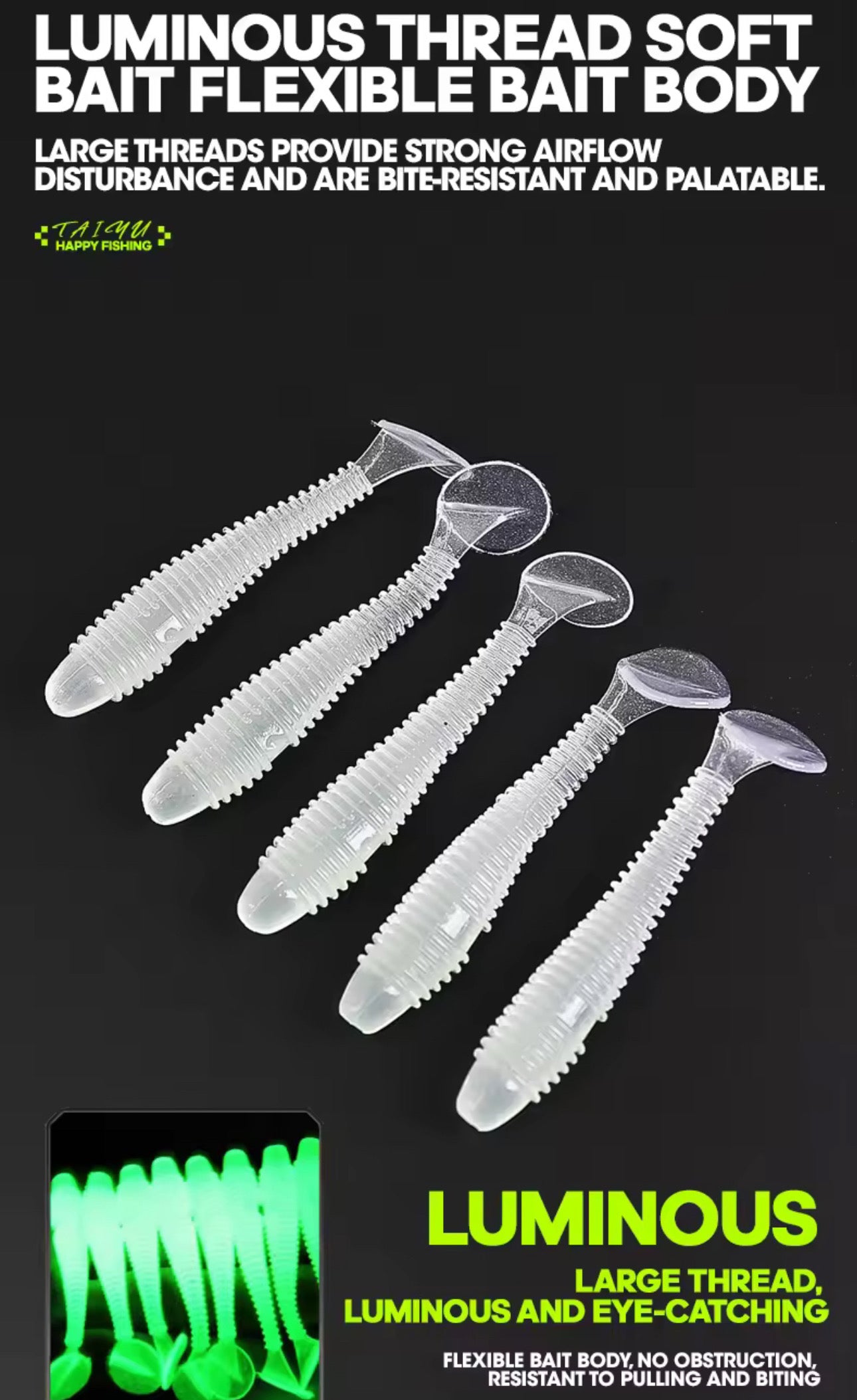 Set señuelos soft bioluminicente pesca nocturna