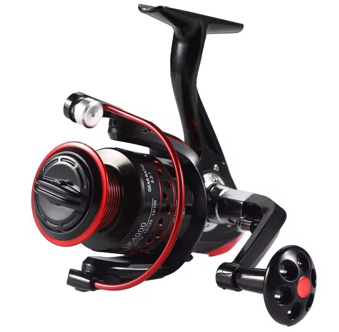 Reel Frontal 5000 Fullmetal Color Rojo Y Negro Pesca Variada