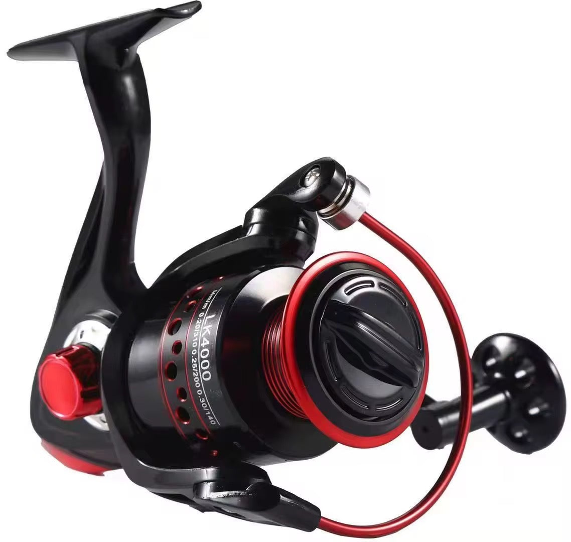 Reel Frontal 5000 Fullmetal Color Rojo Y Negro Pesca Variada