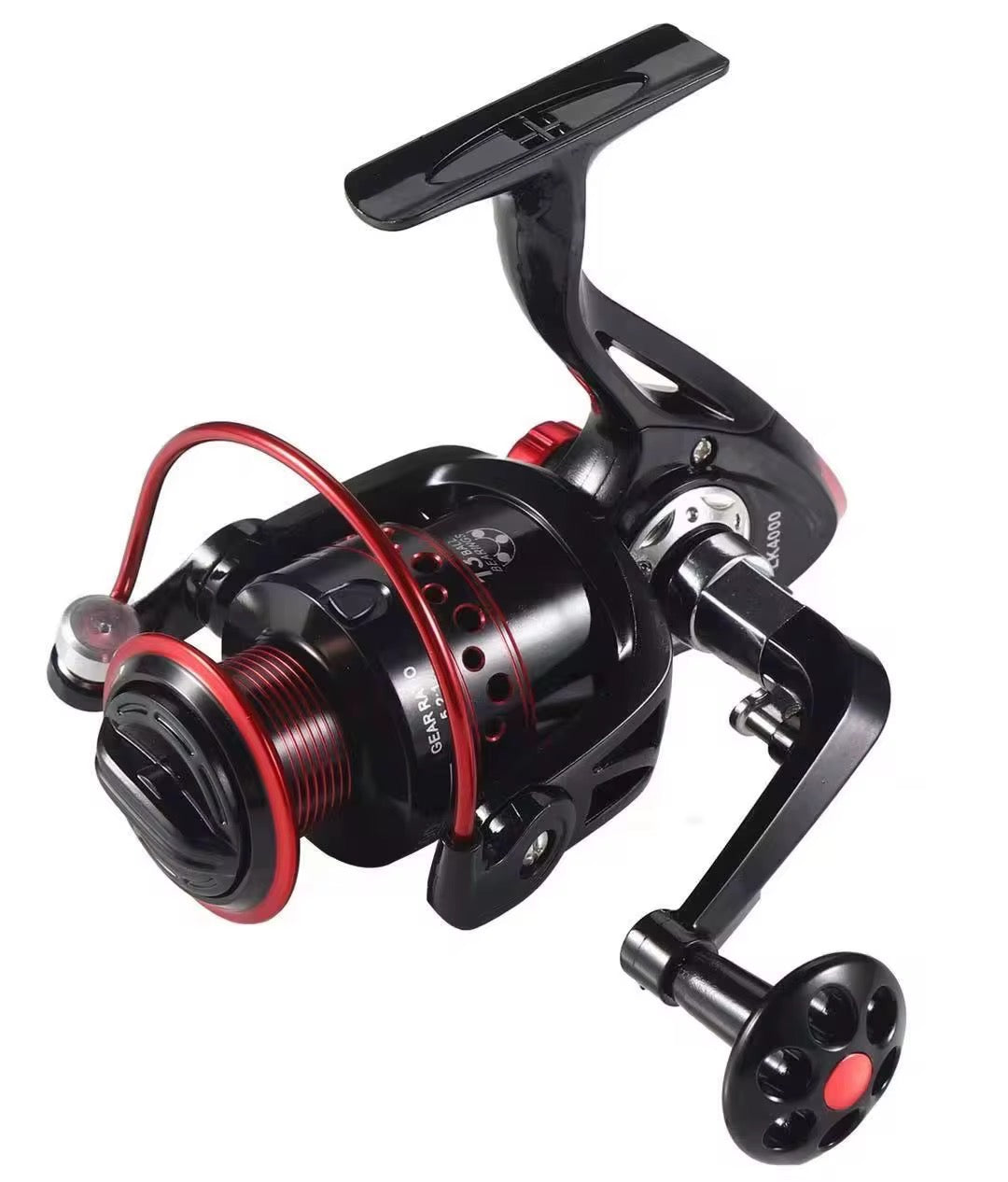 Reel Frontal 5000 Fullmetal Color Rojo Y Negro Pesca Variada