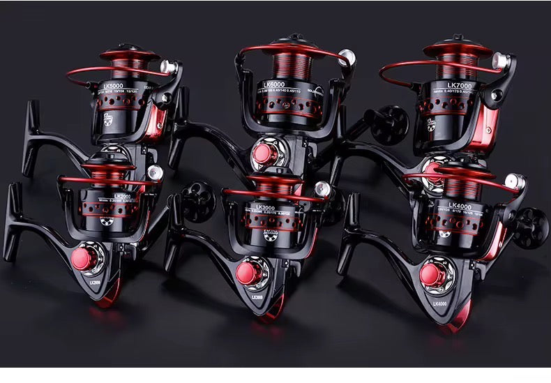 Reel Frontal 3000 Full Metal Rojo Con Negro Pesca Variada