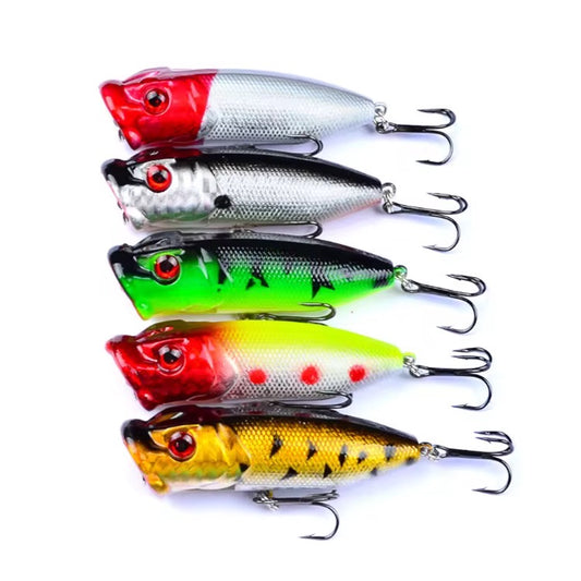 5 Señuelos Popper Pesca En Rios Mar Lagunas Color Surtidos