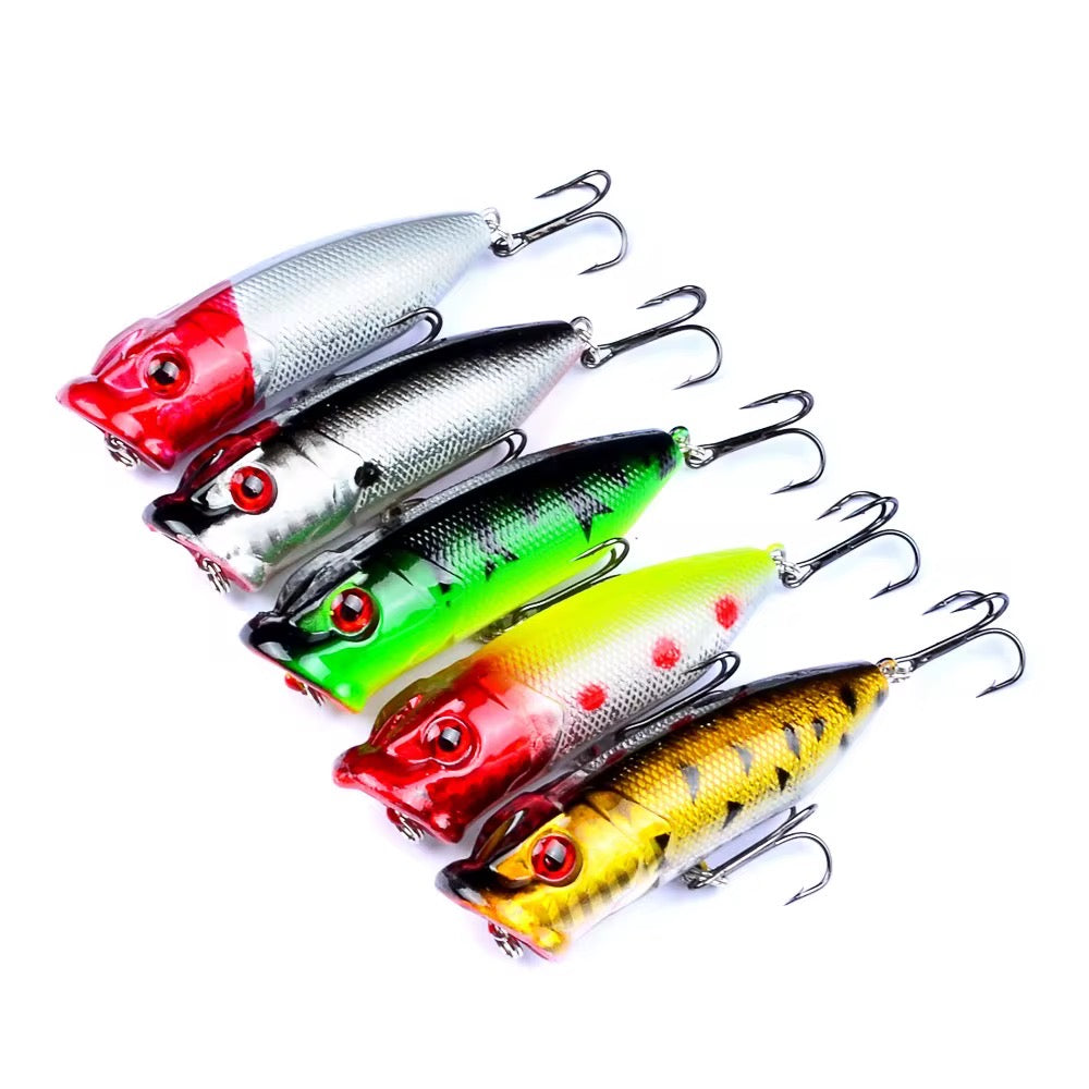 5 Señuelos Popper Pesca En Rios Mar Lagunas Color Surtidos