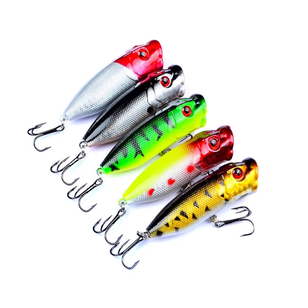 5 Señuelos Popper Pesca En Rios Mar Lagunas Color Surtidos