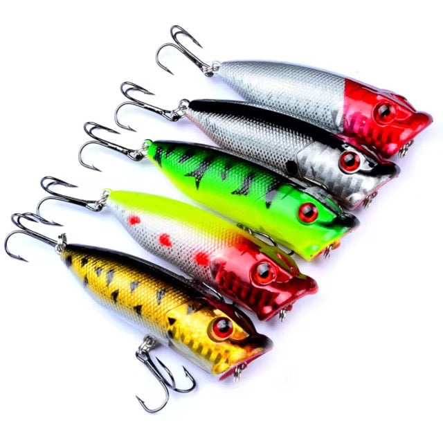 5 Señuelos Popper Pesca En Rios Mar Lagunas Color Surtidos